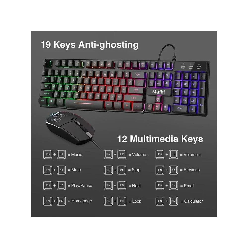 NEW Mafiti Colorful Backlit Gaming Keyboard with mouse